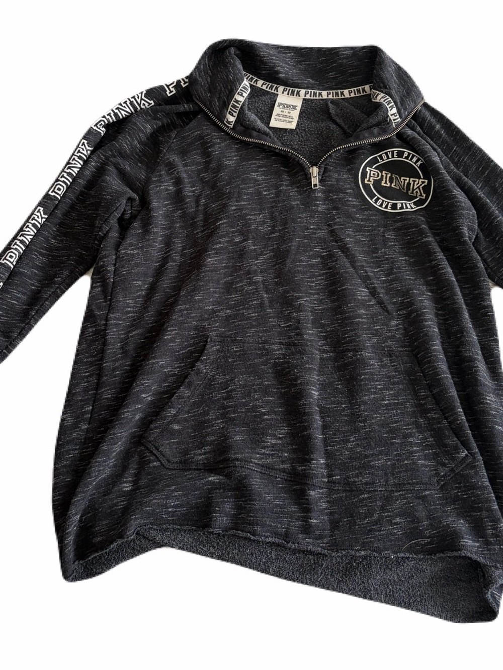 PINK Victoria's Secret Heathered Black Quarter-zip Sweatshirt - Picture 1 of 1